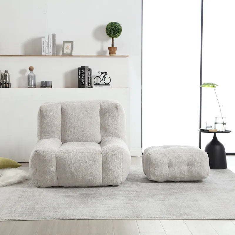 Sillón tapizado en terciopelo con otomana – Asiento individual, 6 colores