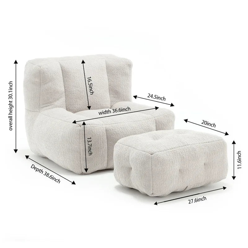 Sillón tapizado en terciopelo con otomana – Asiento individual, 6 colores