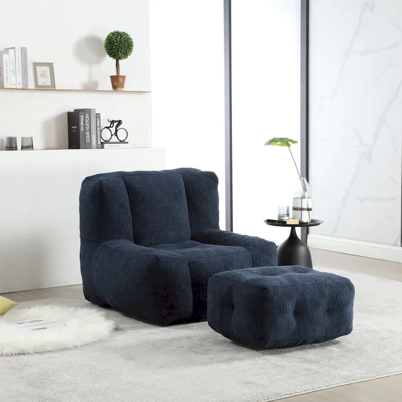 Sillón tapizado en terciopelo con otomana – Asiento individual, 6 colores