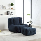 Sillón tapizado en terciopelo con otomana – Asiento individual, 6 colores