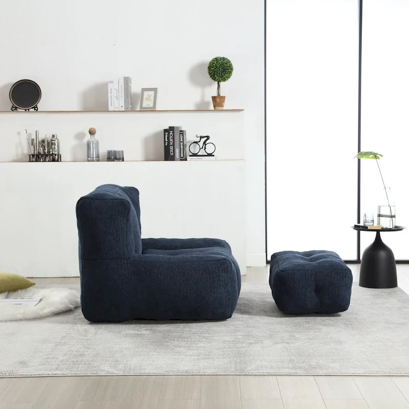 Sillón tapizado en terciopelo con otomana – Asiento individual, 6 colores