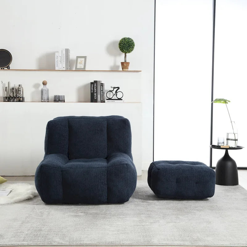 Sillón tapizado en terciopelo con otomana – Asiento individual, 6 colores