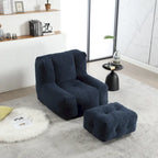 Sillón tapizado en terciopelo con otomana – Asiento individual, 6 colores