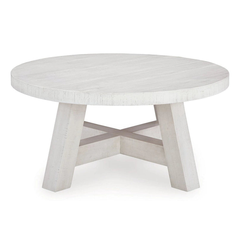 Mesa de centro redonda blanca antigua, patas rústicas, 40"