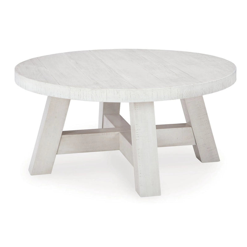 Mesa de centro redonda blanca antigua, patas rústicas, 40"
