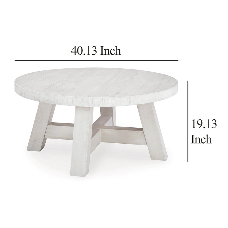 Mesa de centro redonda blanca antigua, patas rústicas, 40"