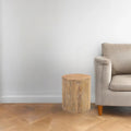 Mesa auxiliar redonda de madera maciza, color natural y marrón, individual, 16" x 18"