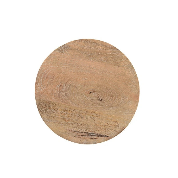 Mesa auxiliar redonda de madera maciza, color natural y marrón, individual, 16" x 18"