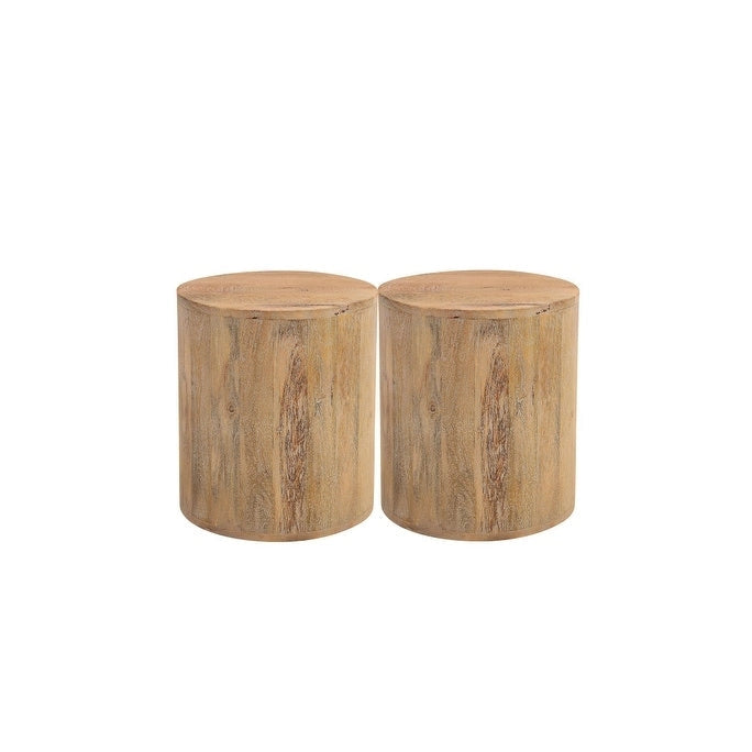 Mesa auxiliar redonda de madera maciza, color natural y marrón, individual, 16" x 18"
