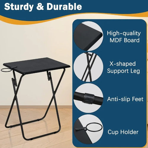 Mesa auxiliar plegable negra para TV, juego de 2