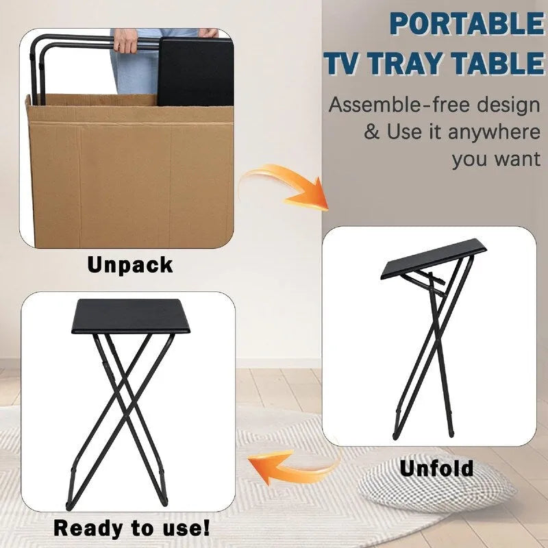 Mesa auxiliar plegable negra para TV, juego de 2