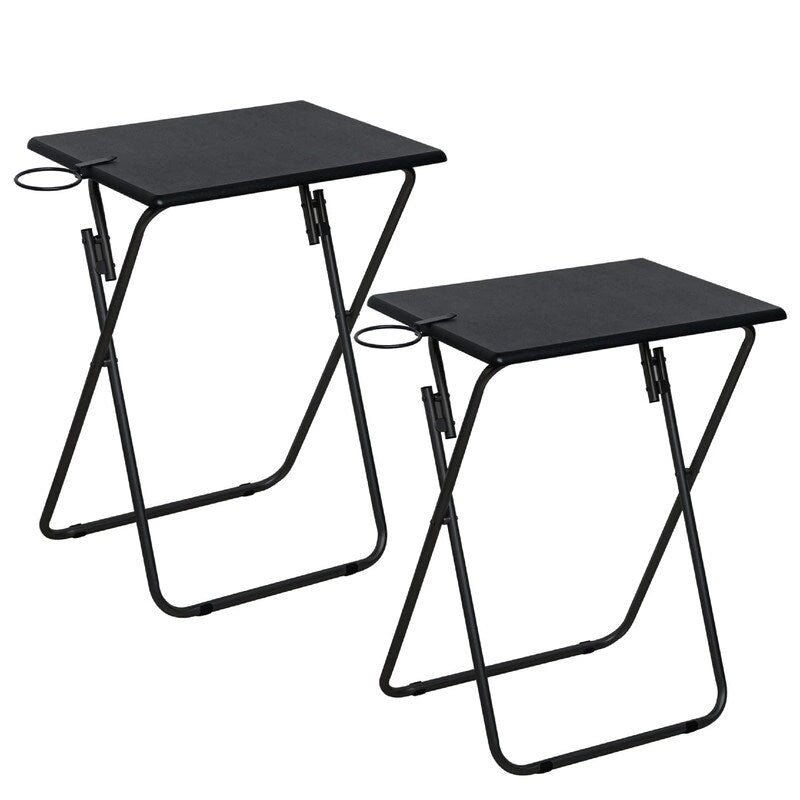 Mesa auxiliar plegable negra para TV, juego de 2