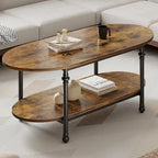 Mesa de centro ovalada de 2 niveles, marrón/gris, 120 cm, 1-2 personas