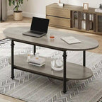 Mesa de centro ovalada de 2 niveles, marrón/gris, 120 cm, 1-2 personas