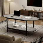 Mesa de centro ovalada de 2 niveles, marrón/gris, 120 cm, 1-2 personas