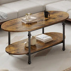 Mesa de centro ovalada de 2 niveles, marrón/gris, 120 cm, 1-2 personas