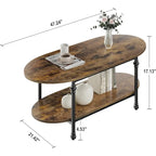 Mesa de centro ovalada de 2 niveles, marrón/gris, 120 cm, 1-2 personas