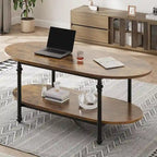 Mesa de centro ovalada de 2 niveles, marrón/gris, 120 cm, 1-2 personas