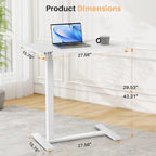 Escritorio de altura regulable para cama con ruedas, 75-110 cm, para 1 persona, color blanco