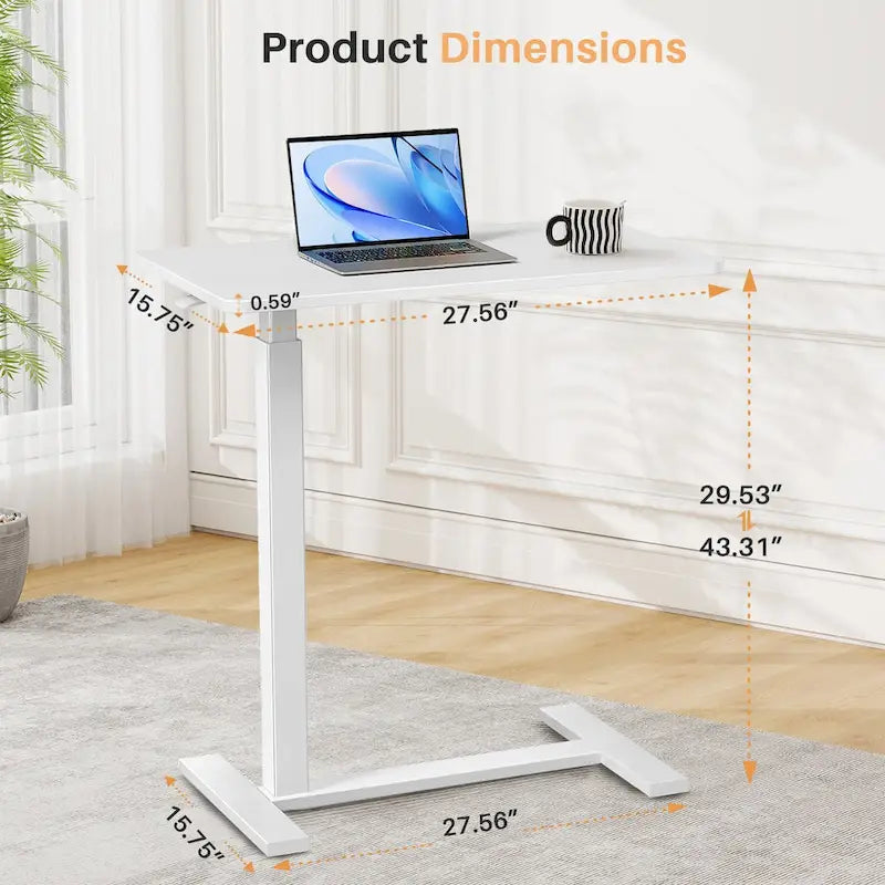 Escritorio de altura regulable para cama con ruedas, 75-110 cm, para 1 persona, color blanco