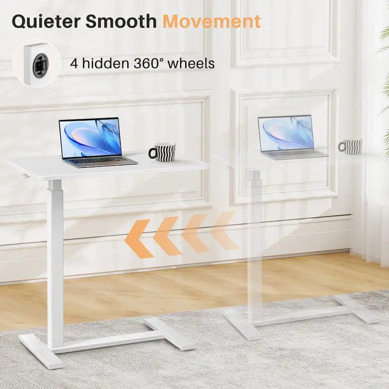 Escritorio de altura regulable para cama con ruedas, 75-110 cm, para 1 persona, color blanco