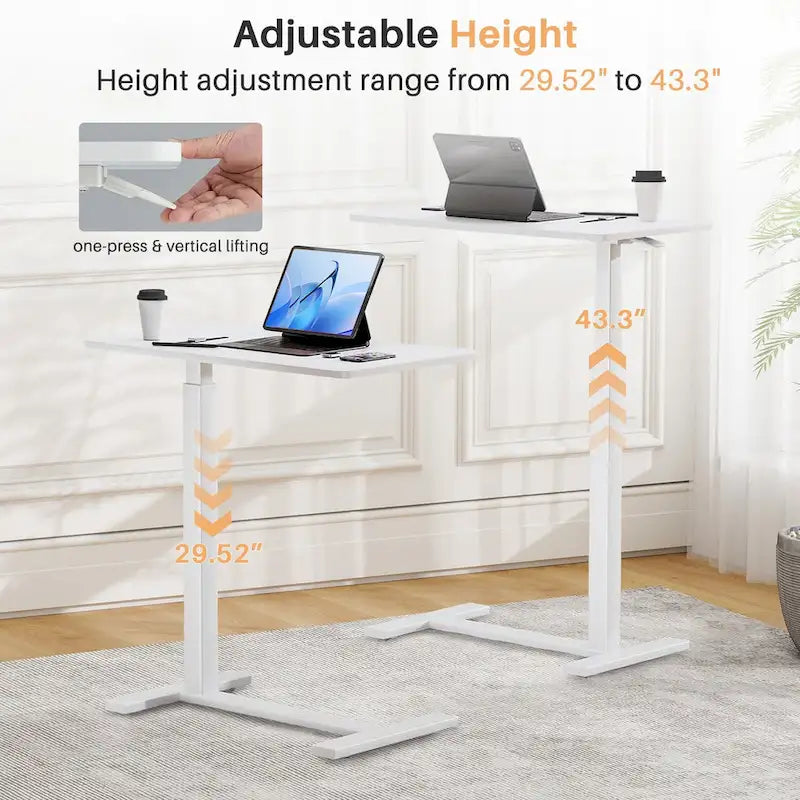 Escritorio de altura regulable para cama con ruedas, 75-110 cm, para 1 persona, color blanco