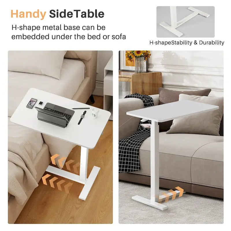 Escritorio de altura regulable para cama con ruedas, 75-110 cm, para 1 persona, color blanco