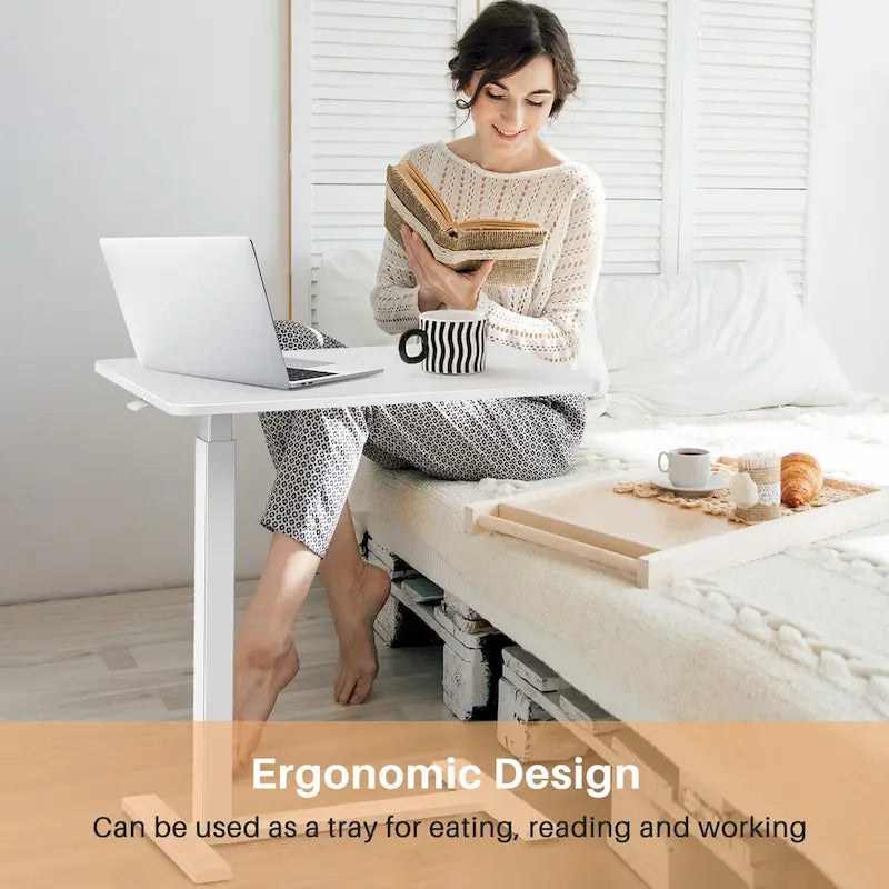 Escritorio de altura regulable para cama con ruedas, 75-110 cm, para 1 persona, color blanco