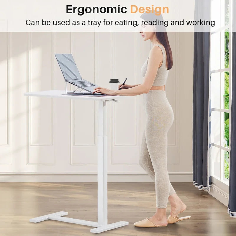 Escritorio de altura regulable para cama con ruedas, 75-110 cm, para 1 persona, color blanco