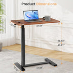 Escritorio de altura regulable para cama con ruedas, 75-110 cm, para 1 persona, color blanco