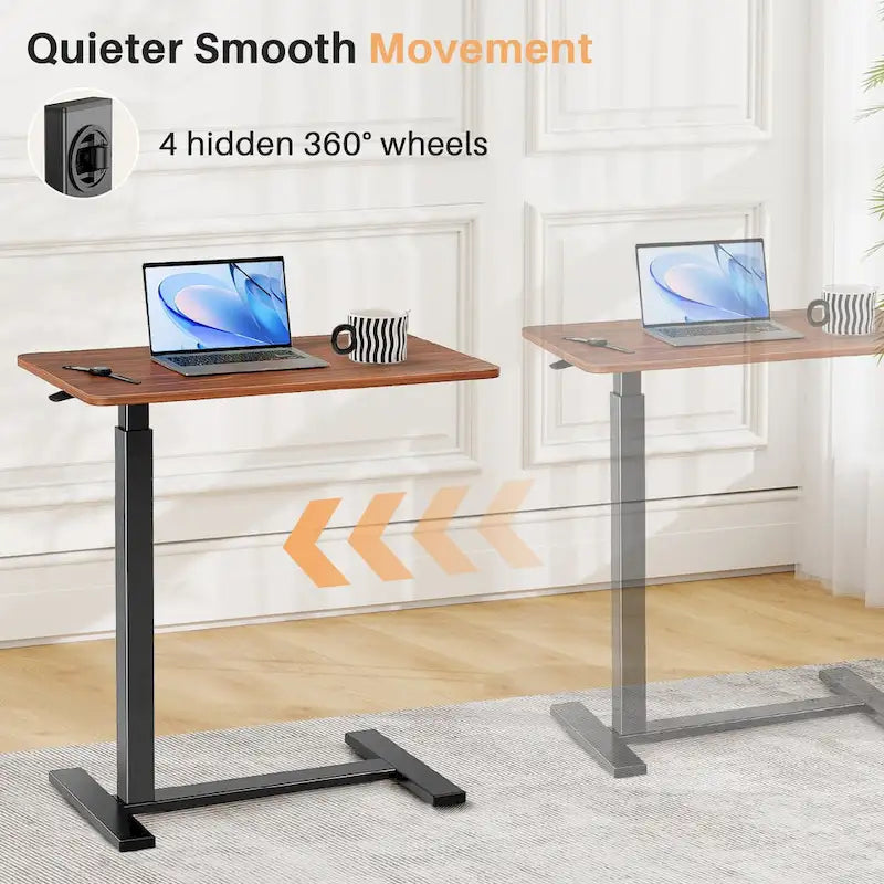 Escritorio de altura regulable para cama con ruedas, 75-110 cm, para 1 persona, color blanco