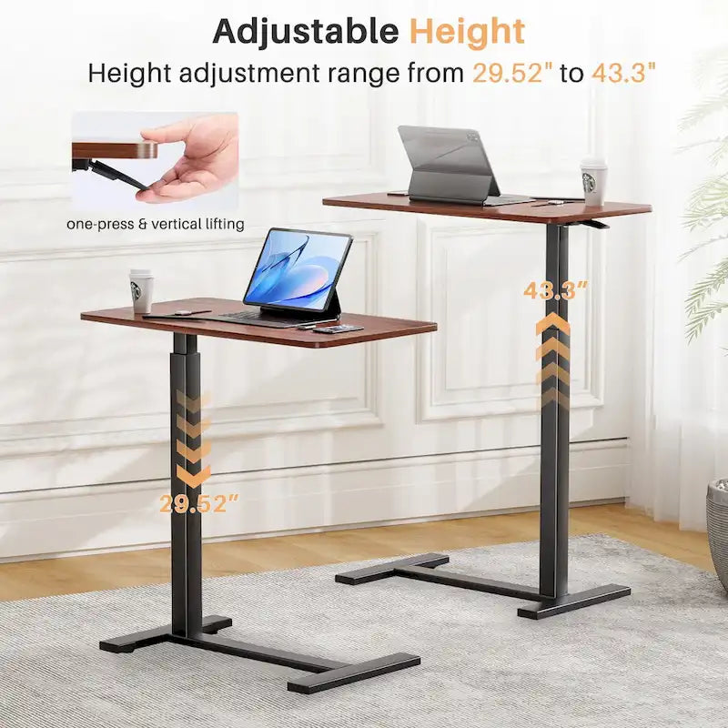 Escritorio de altura regulable para cama con ruedas, 75-110 cm, para 1 persona, color blanco