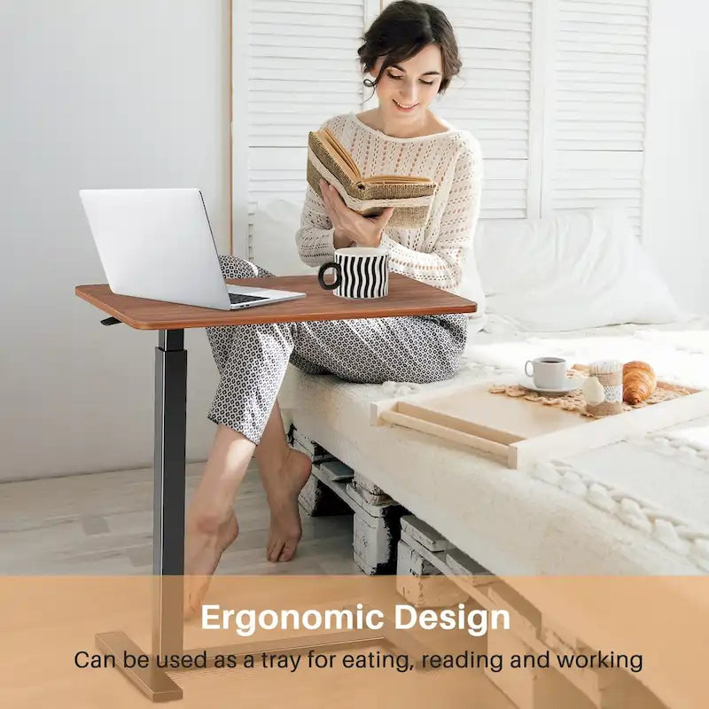 Escritorio de altura regulable para cama con ruedas, 75-110 cm, para 1 persona, color blanco