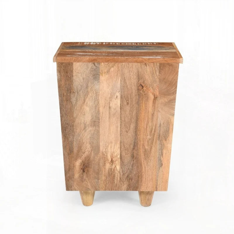 Mesita de noche de madera natural con 3 cajones, estilo rústico, 1 persona