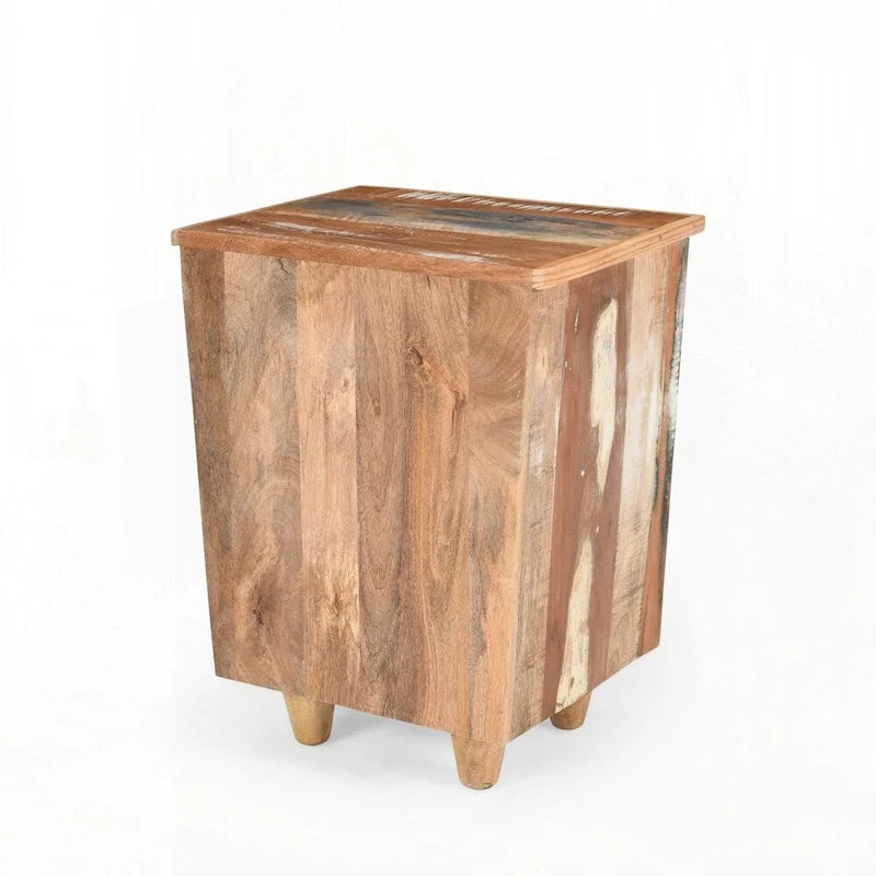 Mesita de noche de madera natural con 3 cajones, estilo rústico, 1 persona
