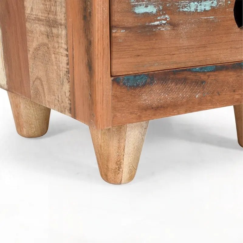 Mesita de noche de madera natural con 3 cajones, estilo rústico, 1 persona
