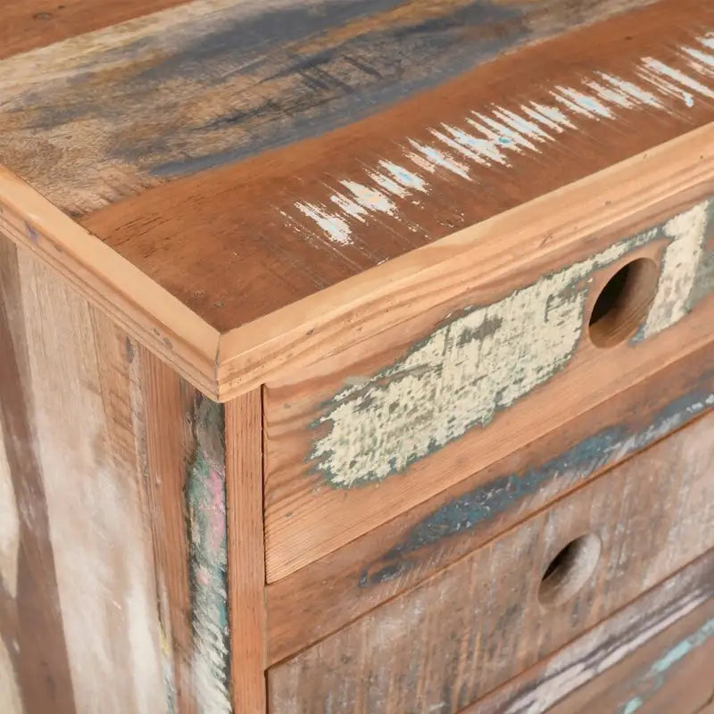 Mesita de noche de madera natural con 3 cajones, estilo rústico, 1 persona
