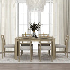 Juego de comedor extensible de 7 piezas de madera natural lavado / marrón+blanco, con capacidad para hasta 8 personas