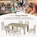 Juego de comedor extensible de 7 piezas de madera natural lavado / marrón+blanco, con capacidad para hasta 8 personas