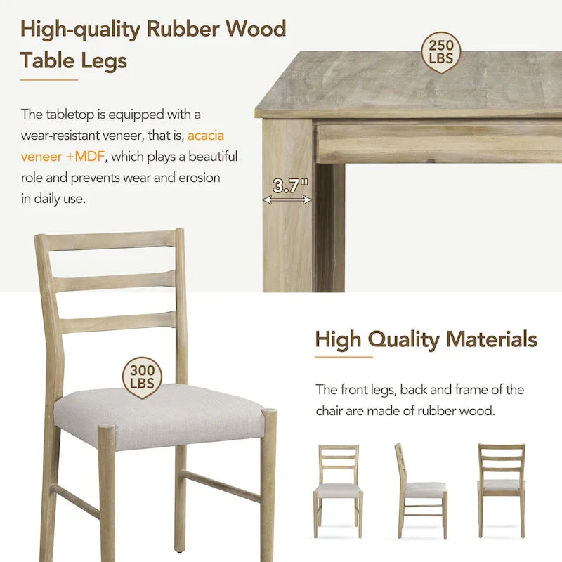 Juego de comedor extensible de 7 piezas de madera natural lavado / marrón+blanco, con capacidad para hasta 8 personas