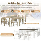 Juego de comedor extensible de 7 piezas de madera natural lavado / marrón+blanco, con capacidad para hasta 8 personas