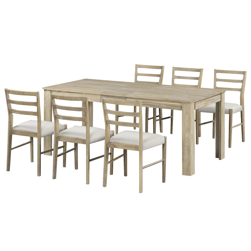 Juego de comedor extensible de 7 piezas de madera natural lavado / marrón+blanco, con capacidad para hasta 8 personas