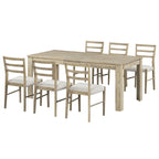 Juego de comedor extensible de 7 piezas de madera natural lavado / marrón+blanco, con capacidad para hasta 8 personas