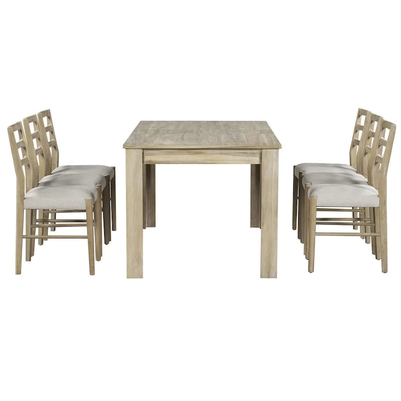 Juego de comedor extensible de 7 piezas de madera natural lavado / marrón+blanco, con capacidad para hasta 8 personas