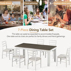 Juego de comedor extensible de 7 piezas de madera natural lavado / marrón+blanco, con capacidad para hasta 8 personas