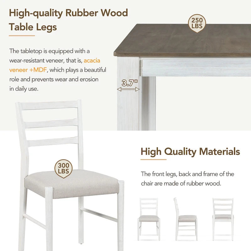 Juego de comedor extensible de 7 piezas de madera natural lavado / marrón+blanco, con capacidad para hasta 8 personas