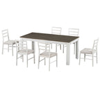 Juego de comedor extensible de 7 piezas de madera natural lavado / marrón+blanco, con capacidad para hasta 8 personas