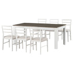 Juego de comedor extensible de 7 piezas de madera natural lavado / marrón+blanco, con capacidad para hasta 8 personas