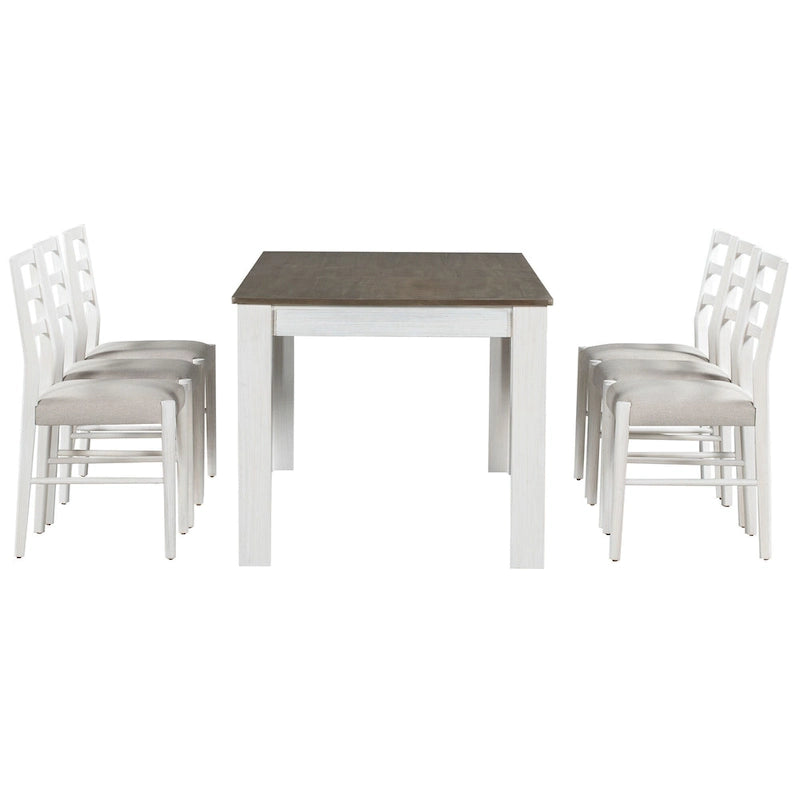 Juego de comedor extensible de 7 piezas de madera natural lavado / marrón+blanco, con capacidad para hasta 8 personas