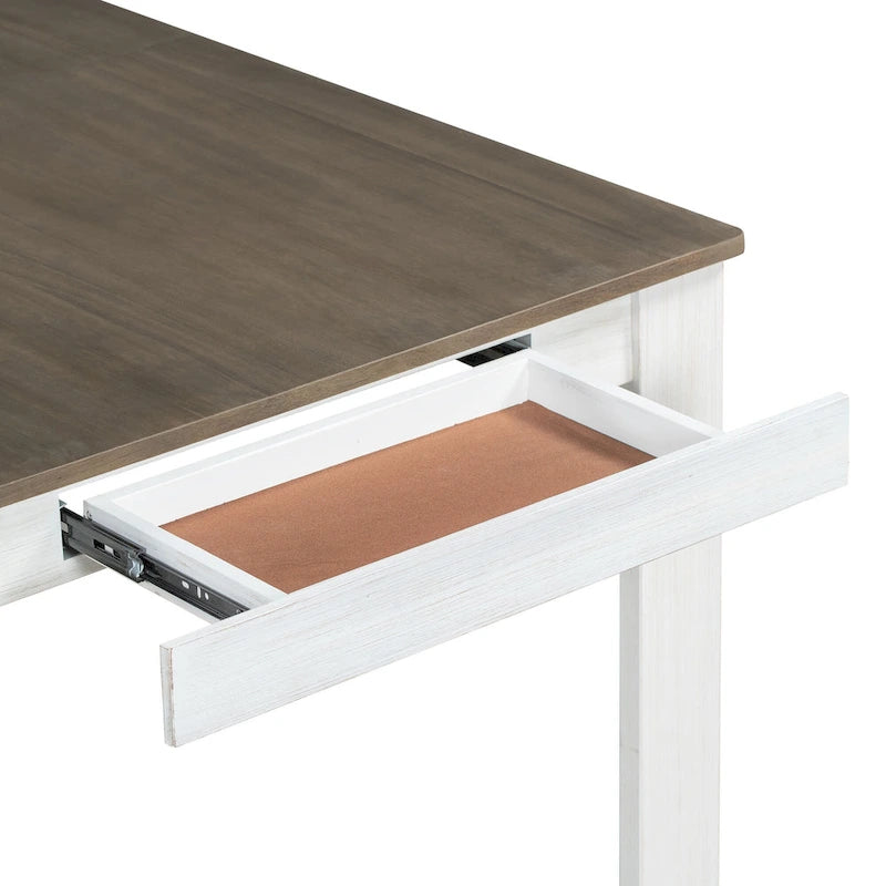 Juego de comedor extensible de 7 piezas de madera natural lavado / marrón+blanco, con capacidad para hasta 8 personas